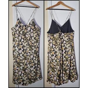Brown Spaghetti Adjustable Strap Floral Feminine Slip Dress Sz XL Midi Fairy